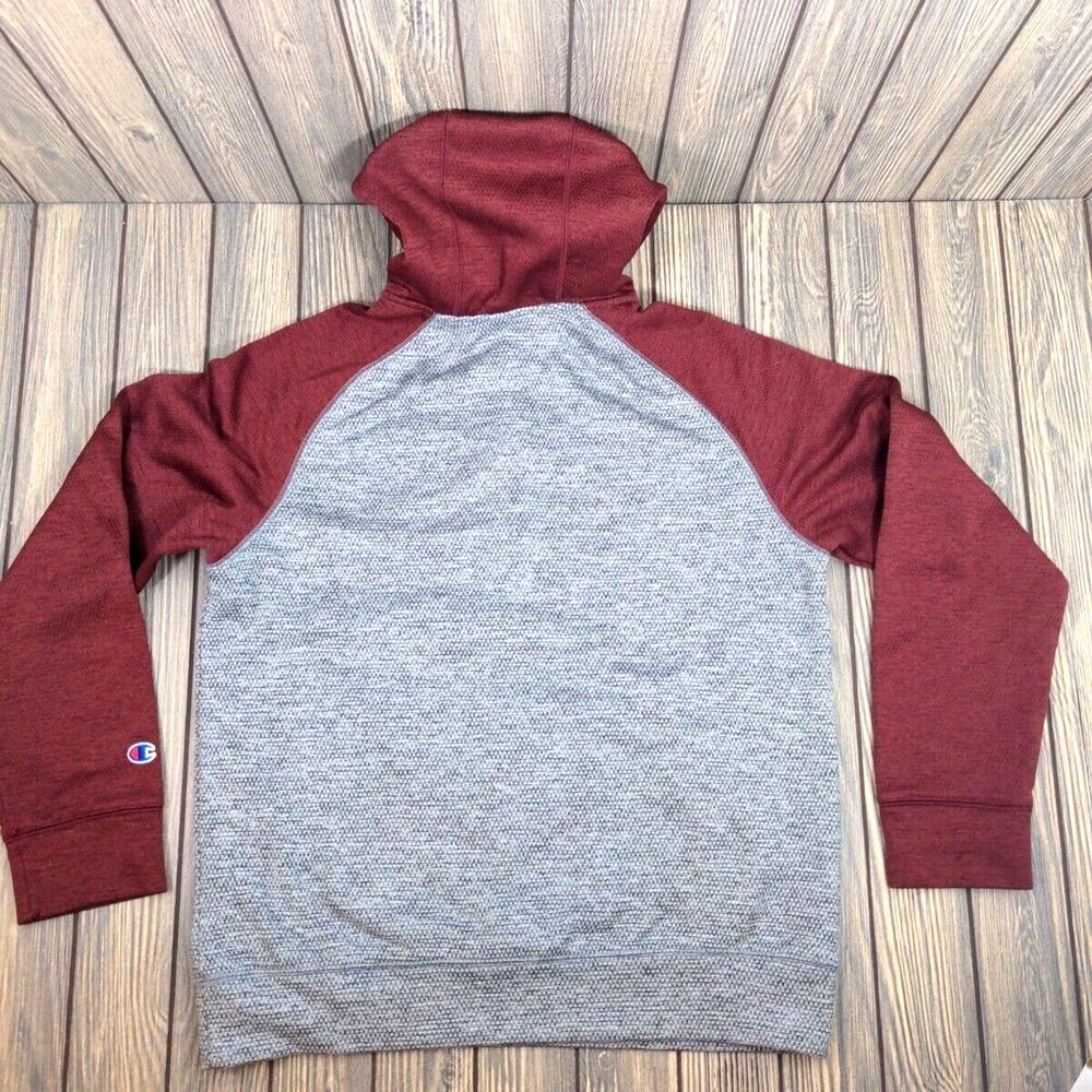 Champion Men Stadium Fleece Maroon Gray Quarter Zip Waffle Knit Hoodie‎ Men M - Picture 5 of 8